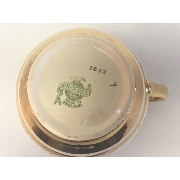 Arthur Wood Pitcher Ivory Gold Trim Leaf Ribbon Teapot Jug 1950 England 3832 - Picture 7 of 9